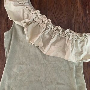 Cream Asymmetrical Ruffled Sleeveless Blouse